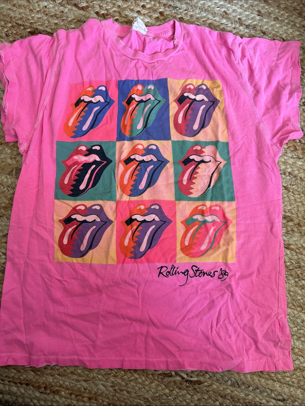 MadeWorn Pink Short Sleeve Tee with Colorful Tongue Grid
